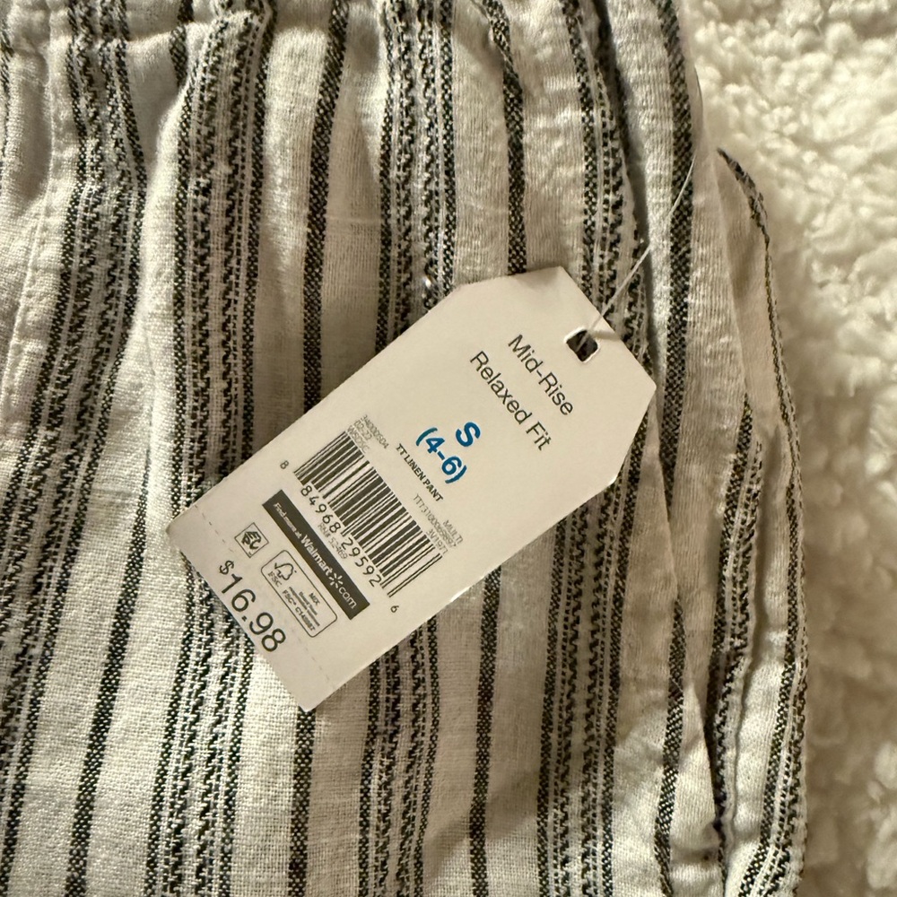 White with black pinstripe linen pant